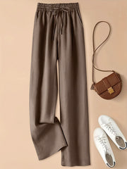 Vintage - style Loose - fitting Thin - linen Wide - leg Pants for Women, Versatile with Elastic High Waist and Drawstring,, Artistic, Casual, Straight - leg Trousers - veyora