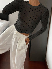 Women'S Mesh Polka Dot Velour T-Shirt - veyora