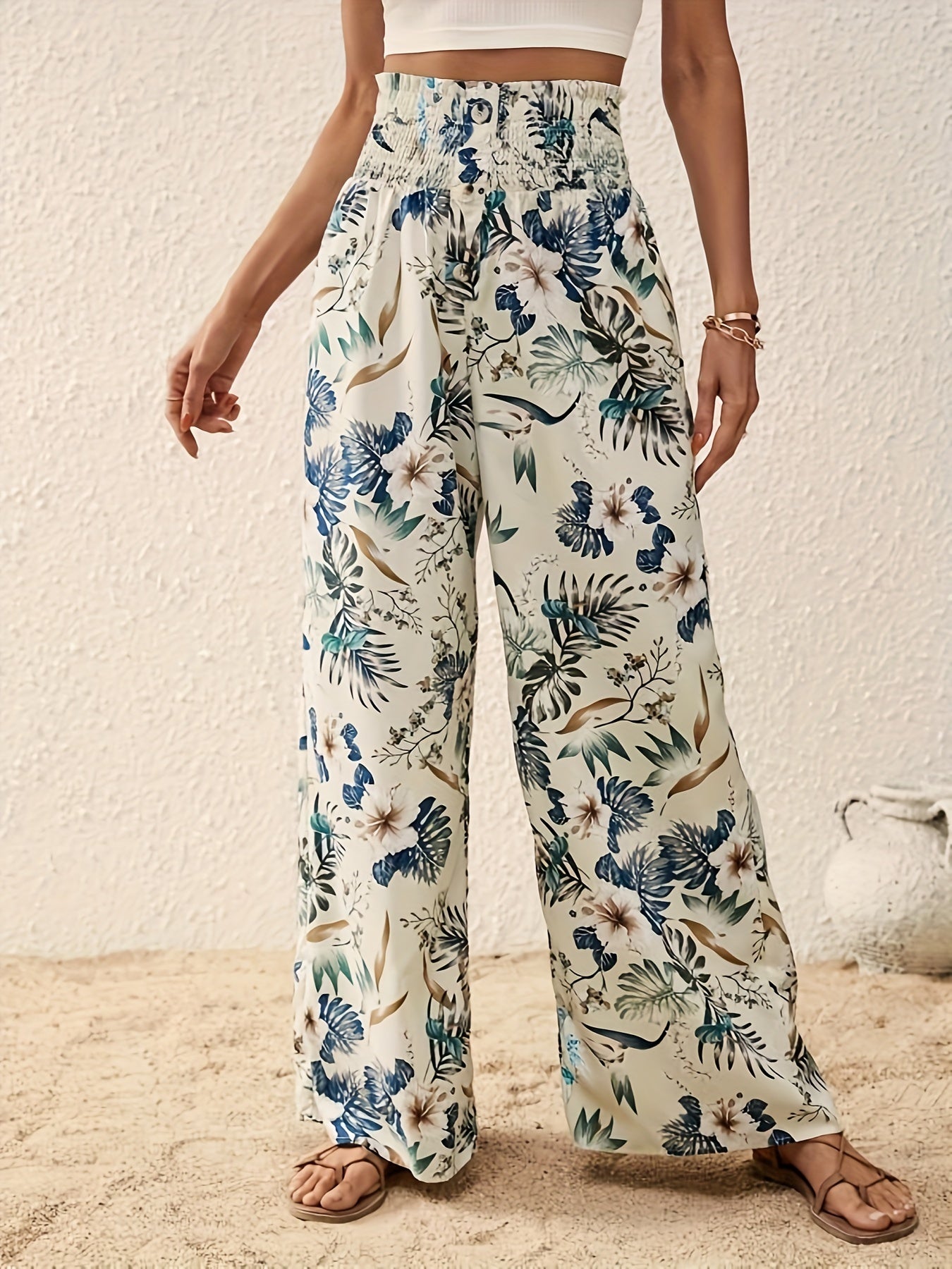 Tropical Print Wide - Leg Pants for The Holiday 111 - veyora