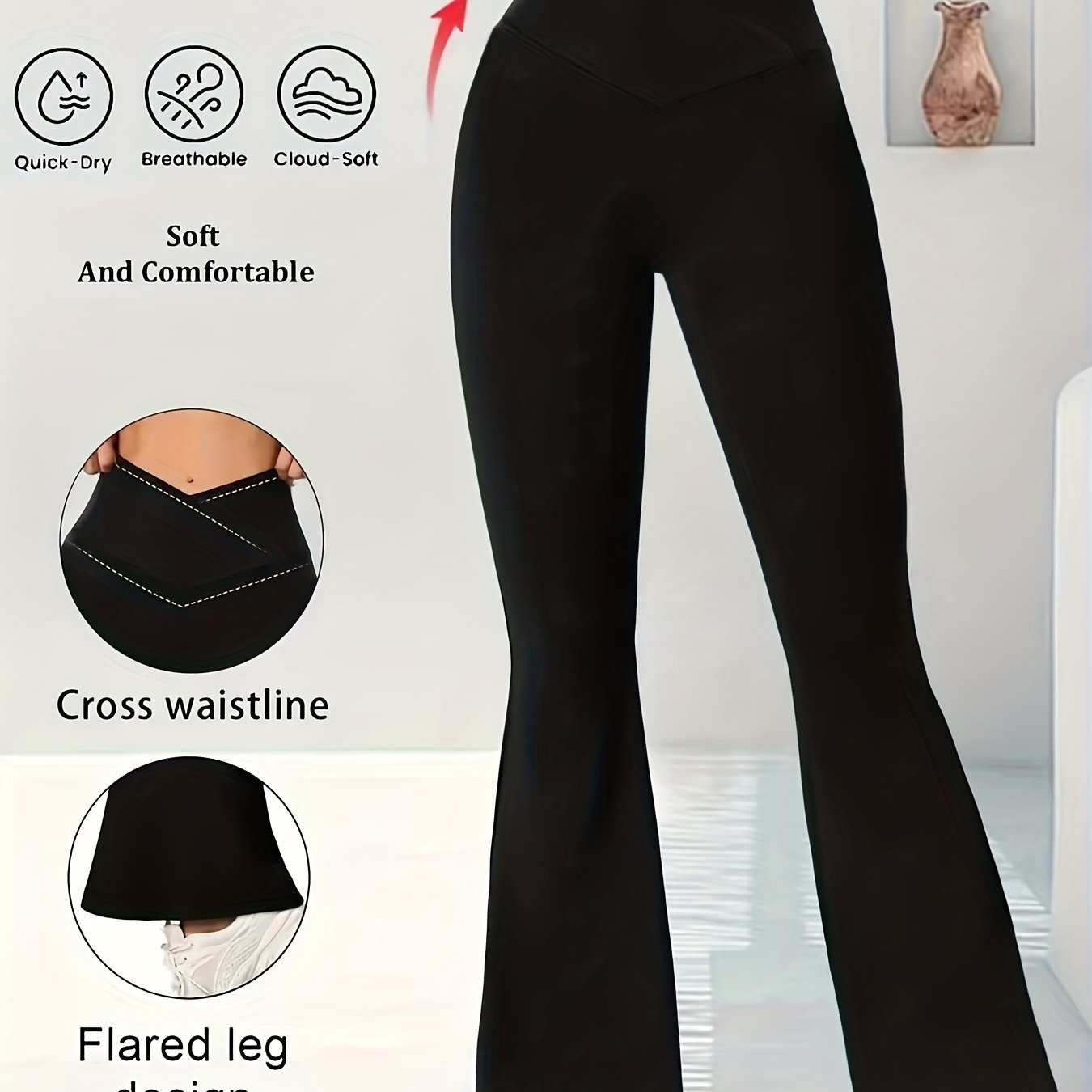 Wide - Leg Trousers - Elegant High - Waisted Black Pants with Tummy Control & Vertical Leg - Lifting Design, Soft Stretch Fabric (No ), All - Season Wear for Casual,, Formal Events - Flared Long Pants - veyora