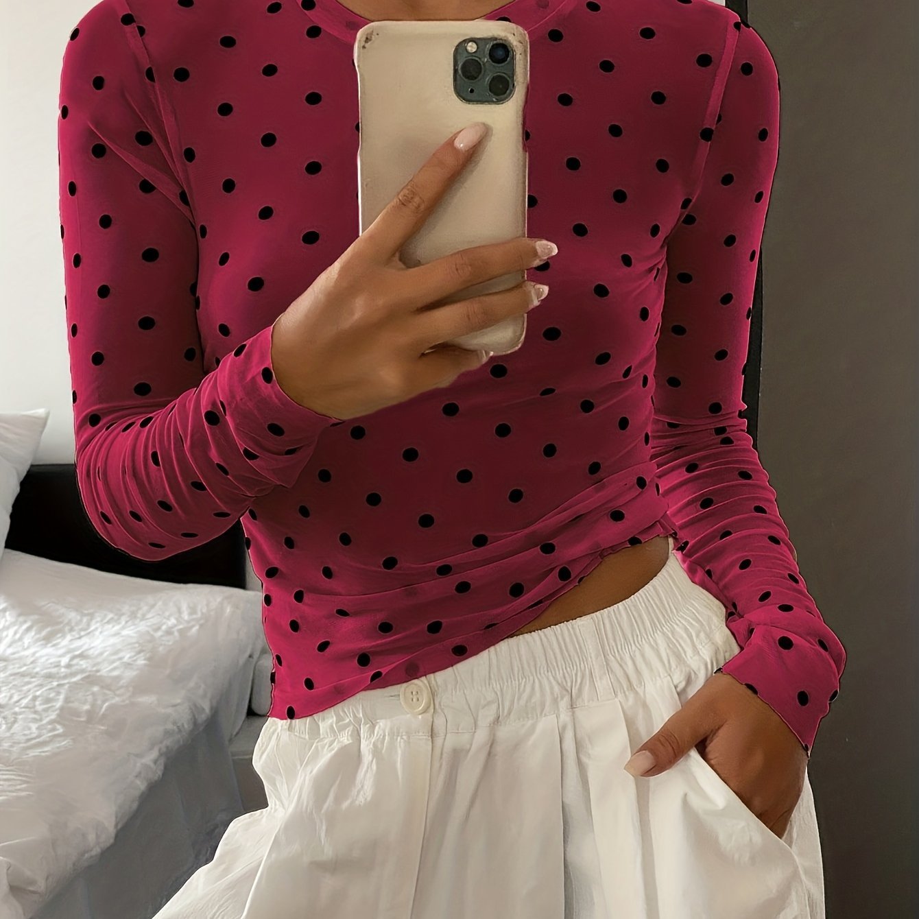 Women'S Mesh Polka Dot Velour T-Shirt - veyora