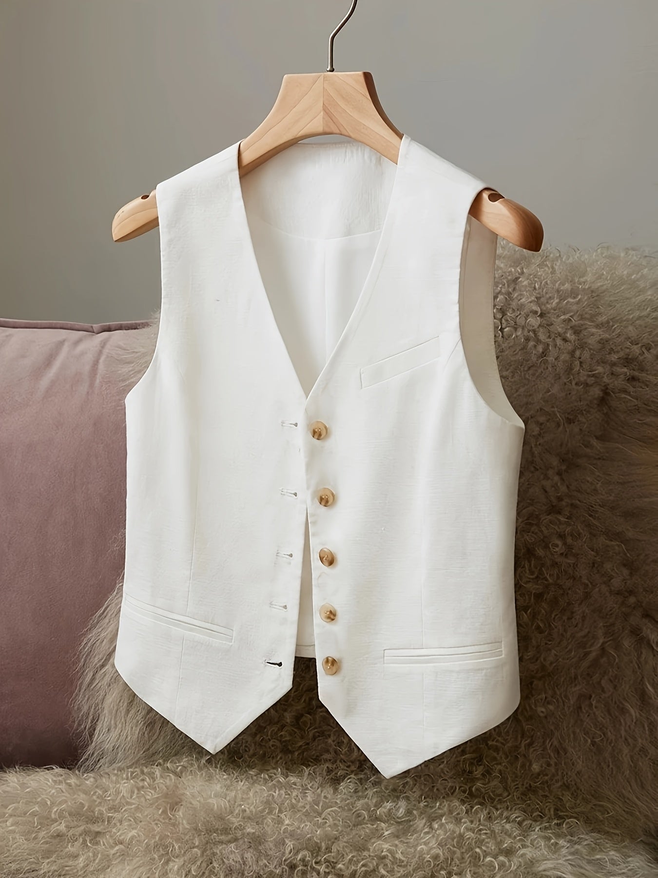 BK040924 Women's Casual Elegant Waist - cinching Jacket Vest Linen - veyora