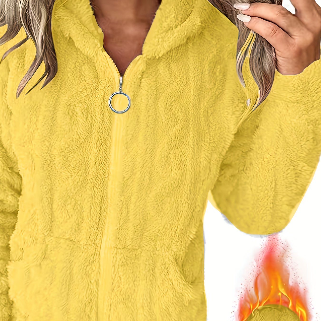 2025 Autumn/Winter Women's Casual Solid Color Warm Hooded Zipper Jacquard - Lined Long Sleeve Pocket Sweatshirt Niannian - veyora