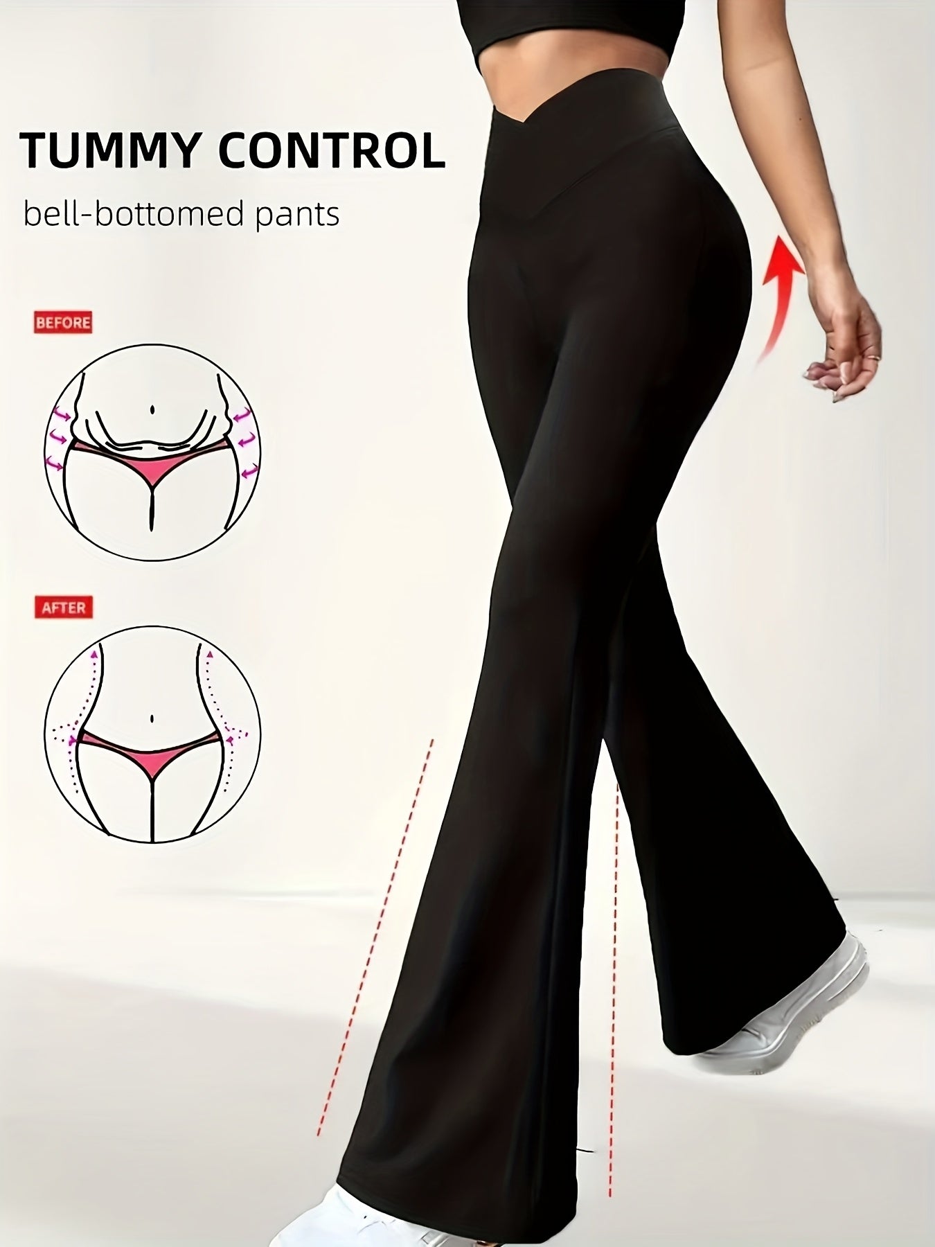 Wide - Leg Trousers - Elegant High - Waisted Black Pants with Tummy Control & Vertical Leg - Lifting Design, Soft Stretch Fabric (No ), All - Season Wear for Casual,, Formal Events - Flared Long Pants - veyora