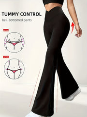 Wide - Leg Trousers - Elegant High - Waisted Black Pants with Tummy Control & Vertical Leg - Lifting Design, Soft Stretch Fabric (No ), All - Season Wear for Casual,, Formal Events - Flared Long Pants - veyora