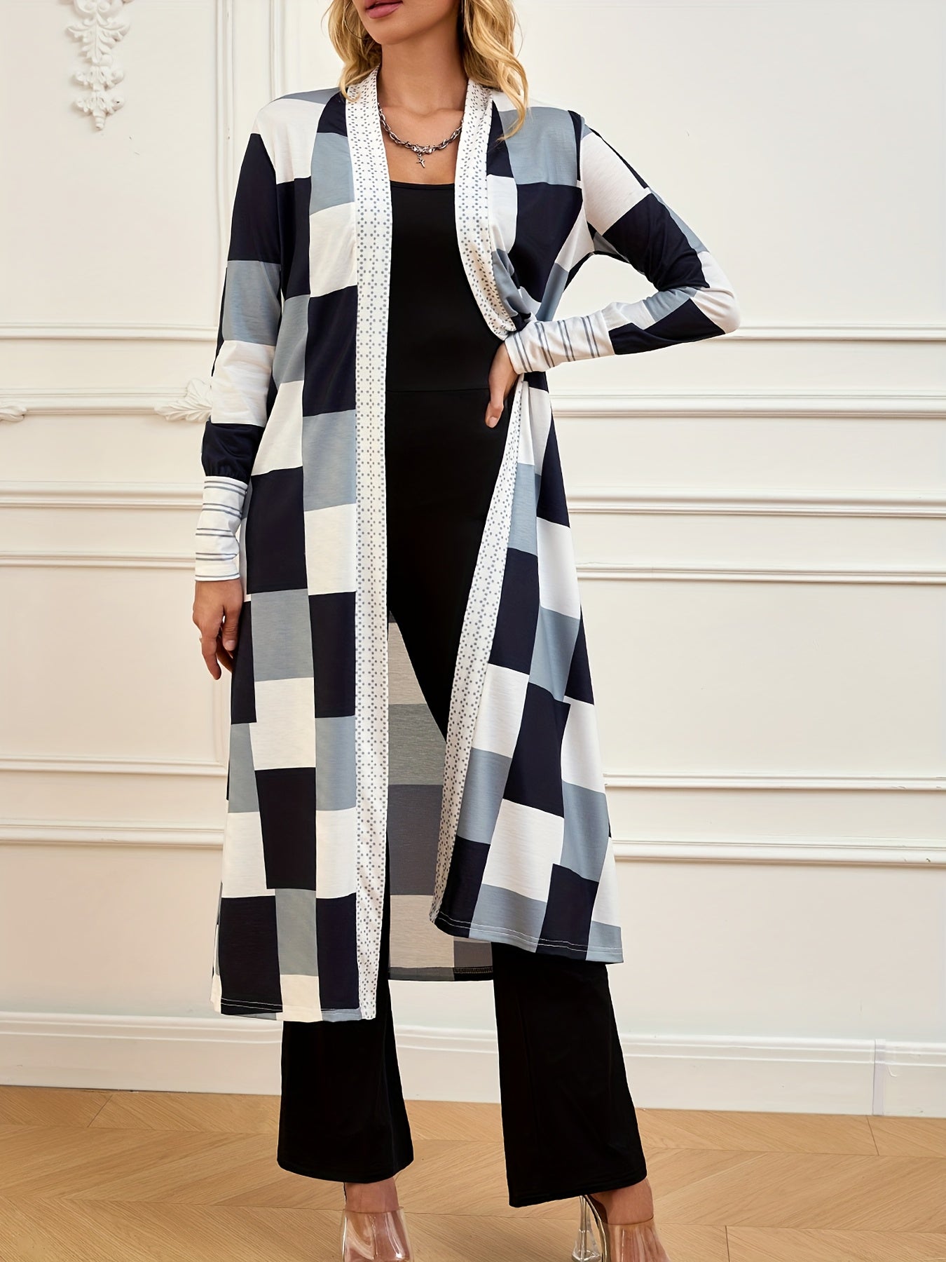New Fashionable Newell Women's Color Block Patchwork Long Sleeve Open Front Cardigan Casual Jacket Coat in Black - veyora
