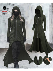 Gothic Style Zip Up Jacket, Casual Long Sleeve Hooded Extra - long Swallowtail Jacket for Holiday & Cosplay, Women's Clothing - veyora