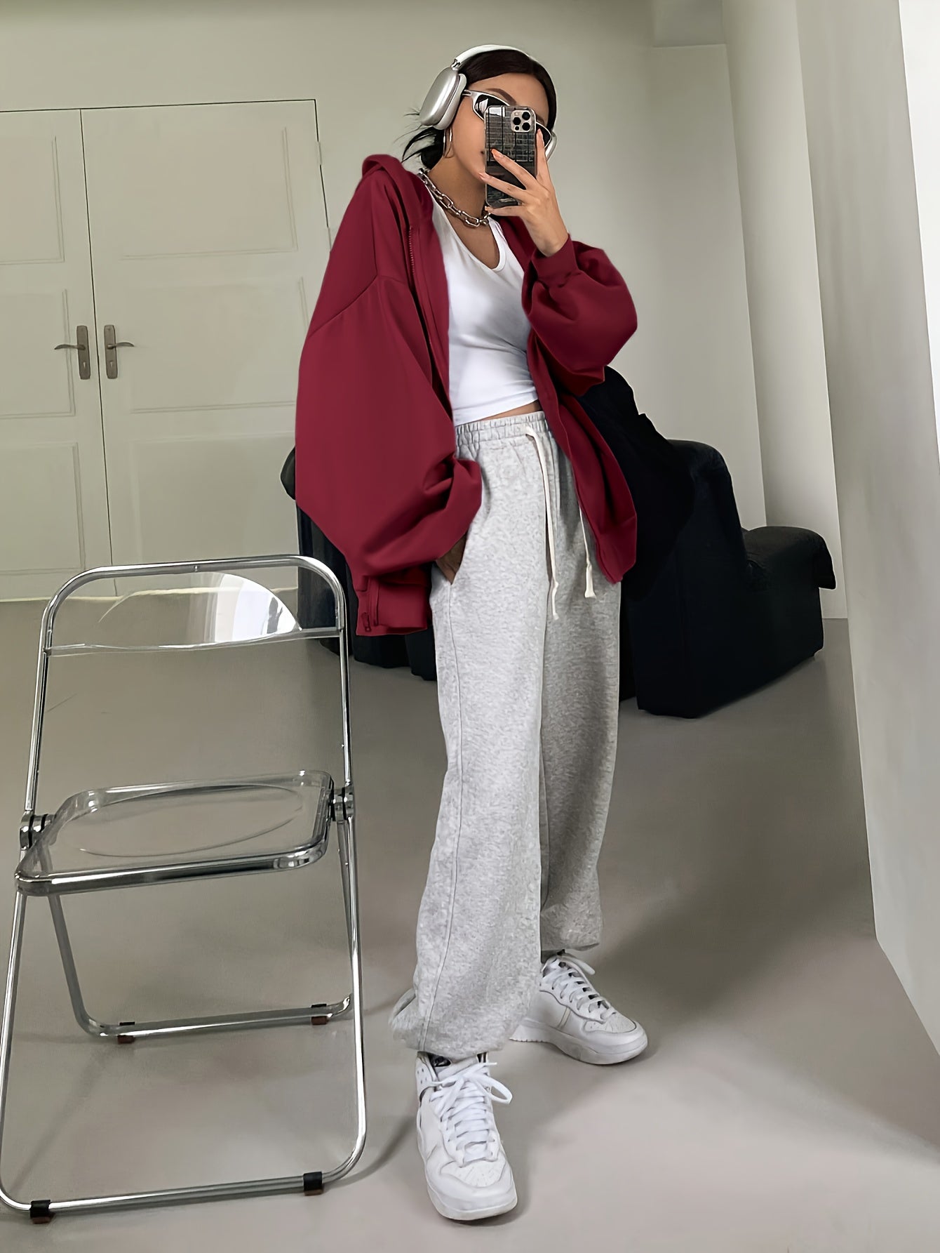 Women's Loose Zip - Up Sweatshirt Jacket, Spring/Autumn/Winter 2025 New Style, European and American Hooded Slim - Fit Cardigan Top - veyora