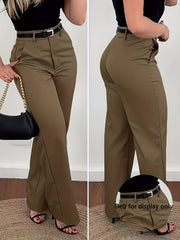 Elegant Solid Color Straight Leg Pants with Diagonal Pockets | All - season Comfort Not Included - veyora