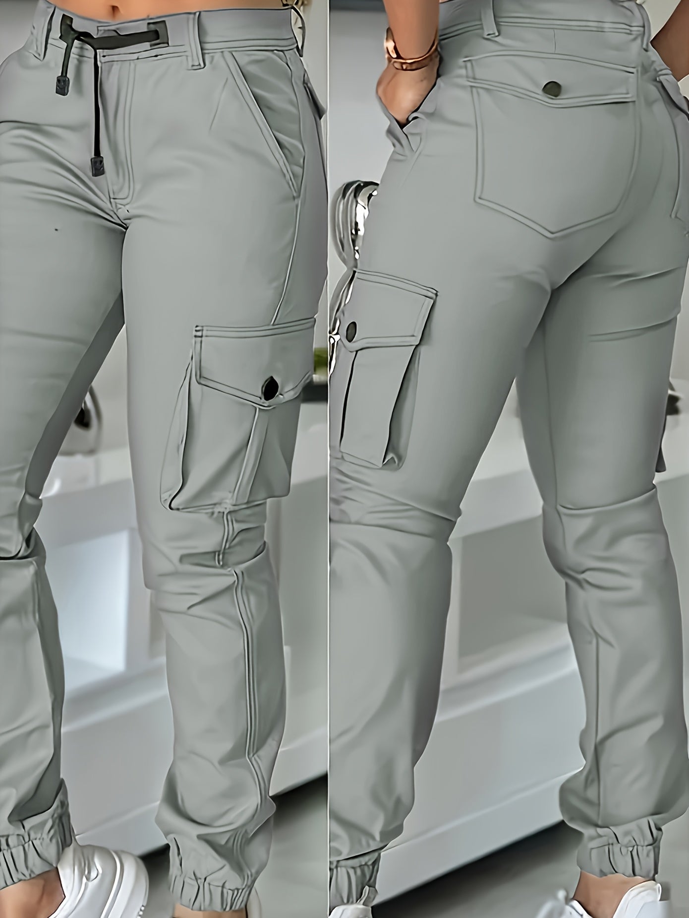 Autumn New High - Waisted Slim - Fit Drawstring Cargo Pants for Women, Nine - Point Length with Pockets - veyora