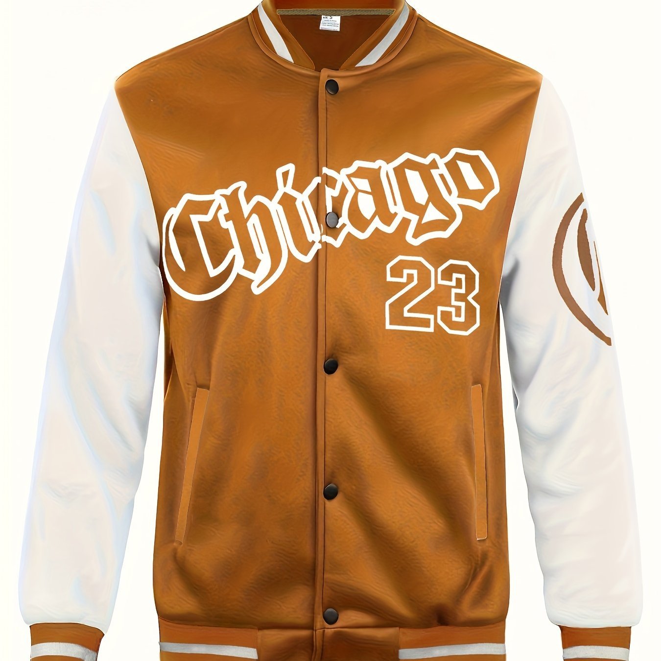 Men's Casual Letter Print Color Block Varsity Jacket, Chic Style Baseball Collar Jacket - veyora