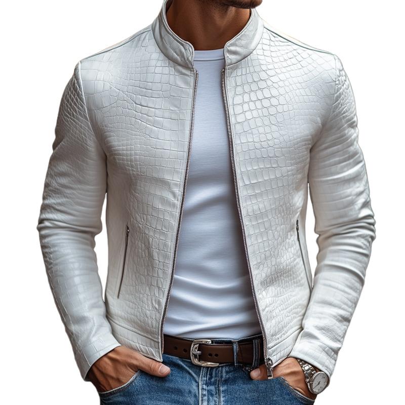 Stylish Stone Pattern Stand Collar Zipper Jacket