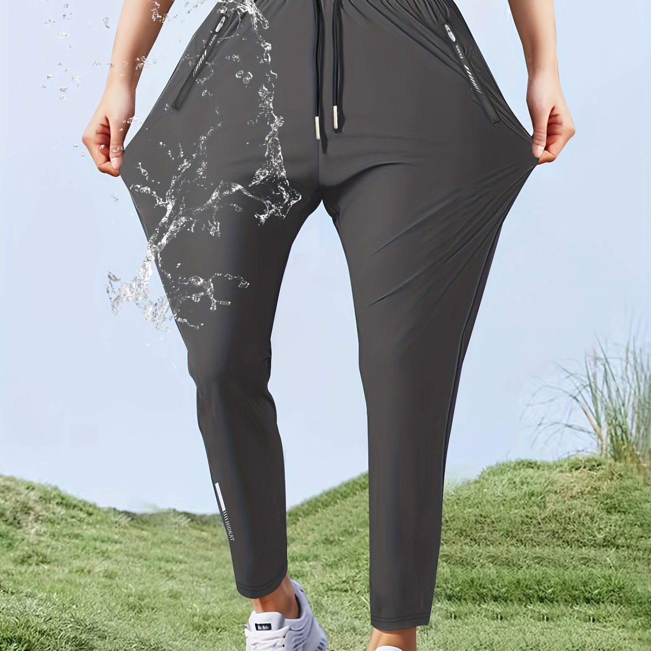Women'S High - Elasticity Straight - Leg Ice Sliky Fiber Pants | Casual Solid Color Long Length with Drawstring Waist, Zipper Pocket, Quick - Dry for Spring/Fall - veyora