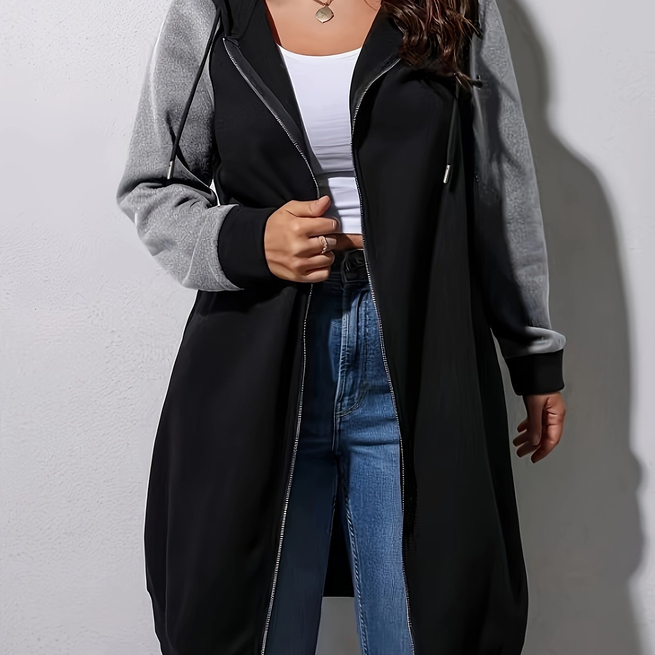 Long Casual Hoodie - Style Coat with Contrasting Colors for Women - veyora