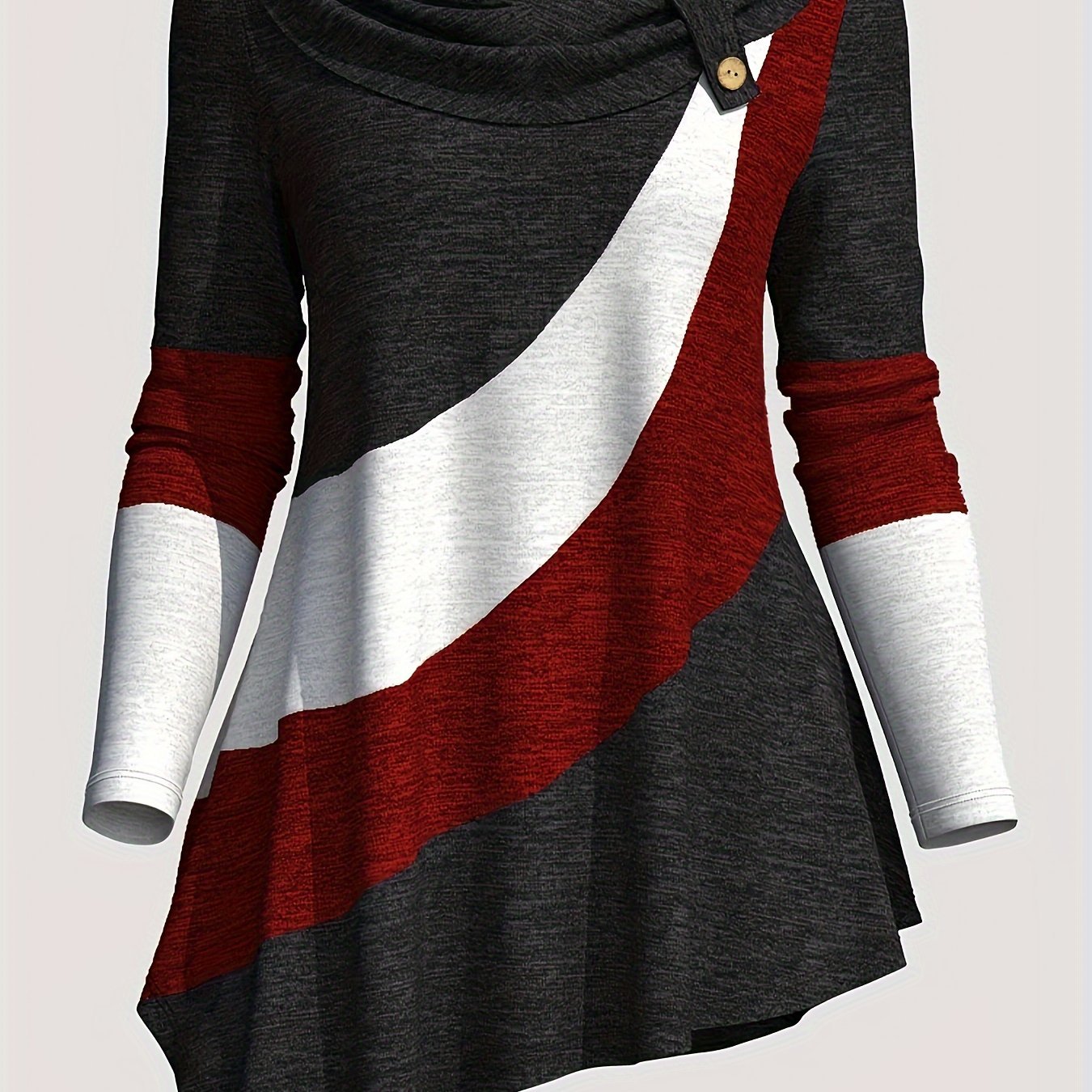 Women'S Long - Sleeve Top with a Collared Design, Featuring an Irregular Hem And Color Block Stitching - veyora