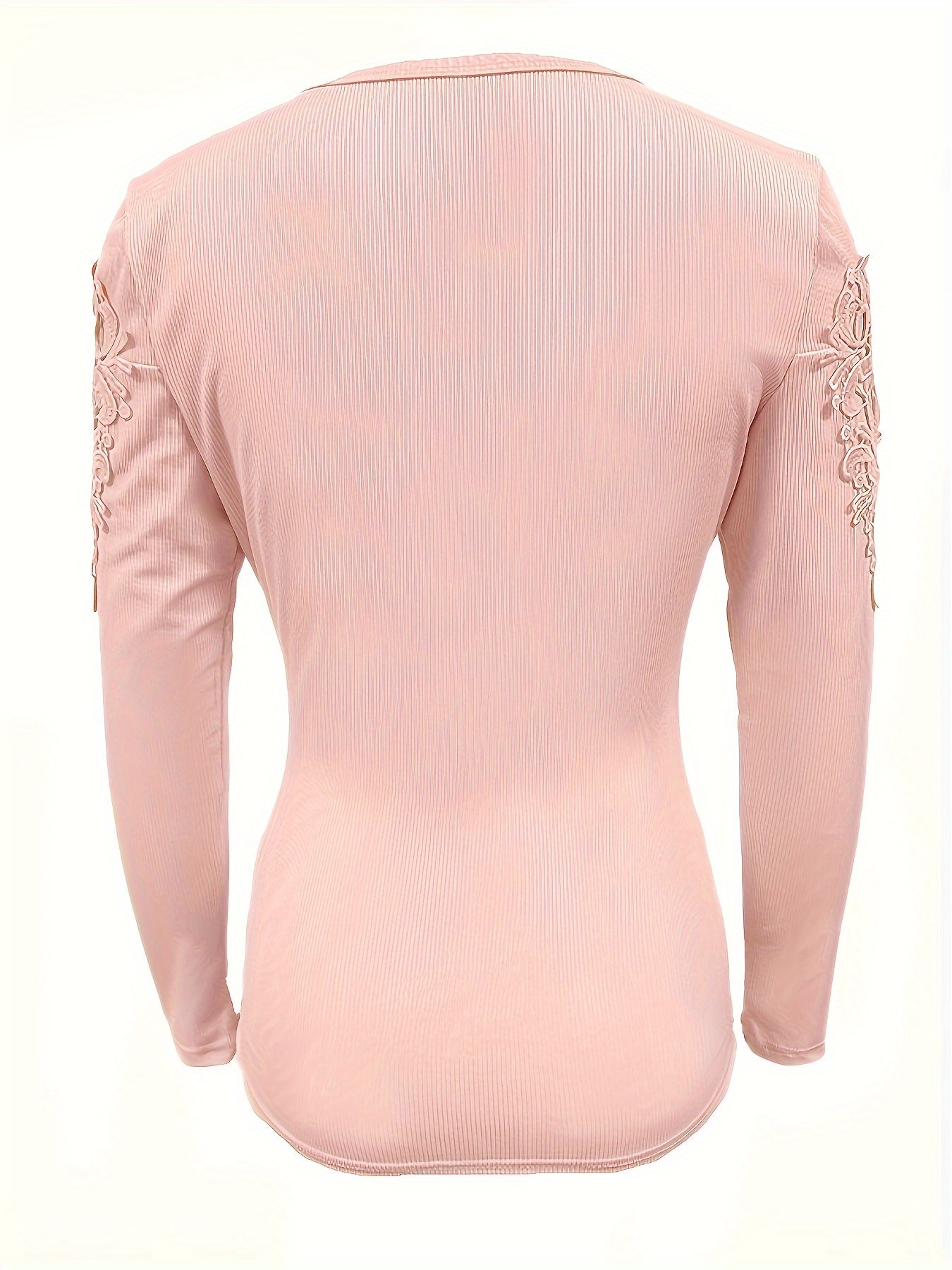 Autumn Collection Solid Color Slim Fit Lace Hollow Out Long Sleeve Women'S T-Shirt - veyora