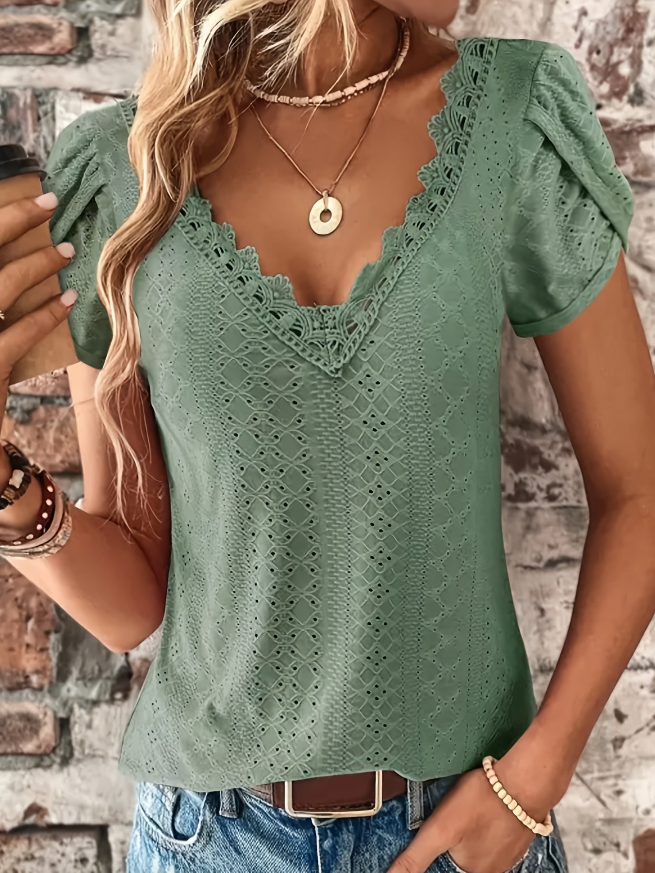 Lace V - Neck Top - veyora