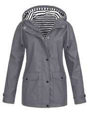 Casual Long Sleeve Drawstring Hooded Striped Lined Zip Up Jacket - Women's Outerwear For Fall & Winter Clothing