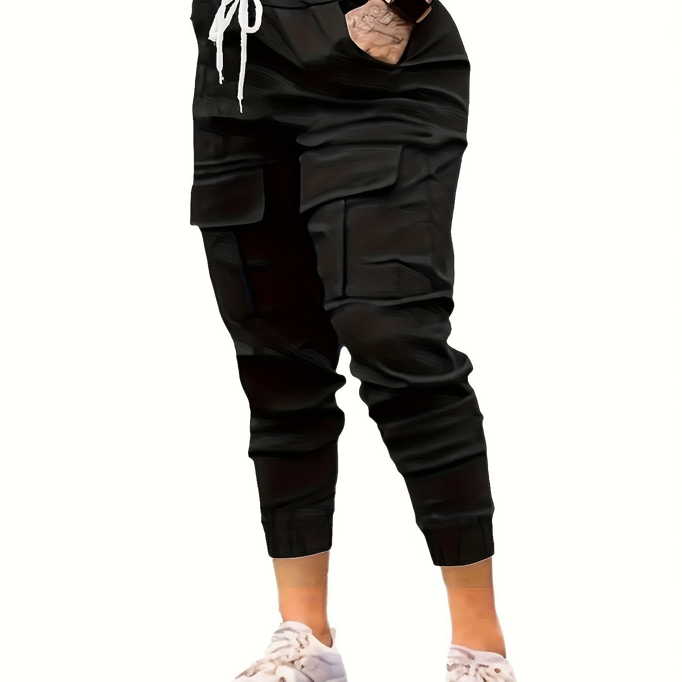 Flap Pockets Jogger Pants, Casual Drawstring Cargo Pants For Every Day, Women's Clothing - veyora