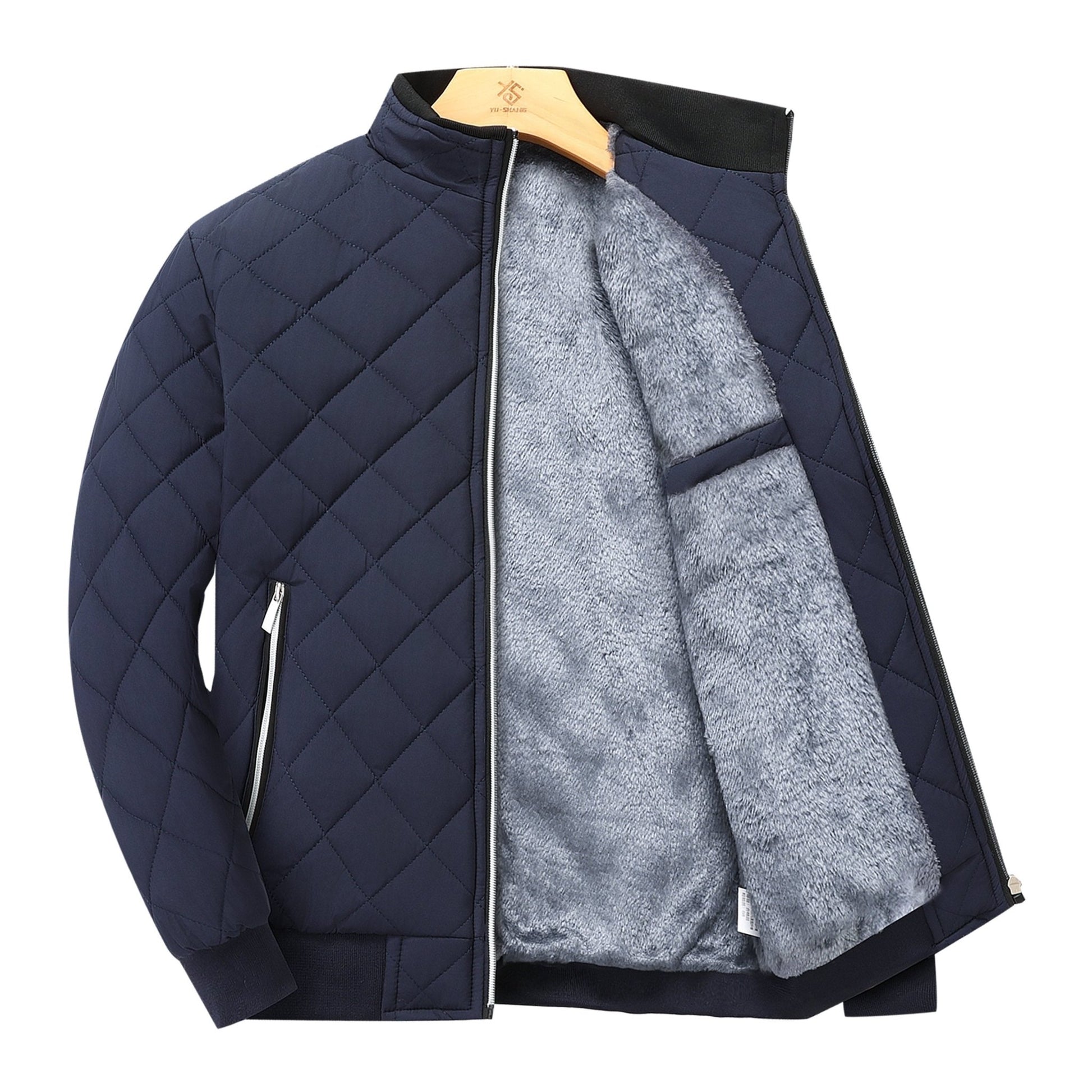 Men's Quilted Fleece - Lined Winter Jacket - Dark Green, Warm & Stylish Zip - Up with Pockets, Casual Loose Fit for Everyday Cold Weather, Winter Clothes - veyora