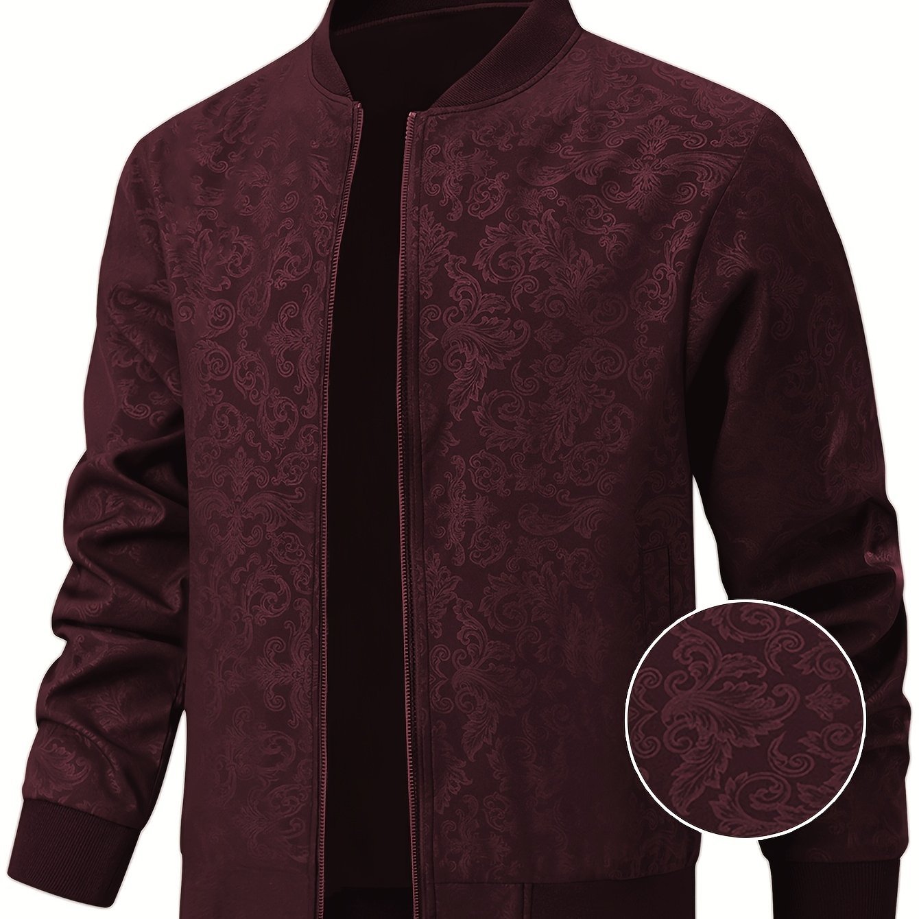 Men'S Casual Pilot Jacket | Phoenix Print Texture with Baseball Collar, 97%, 3% Spandex, Suitable for Spring and Autumn Outdoor Wear - veyora
