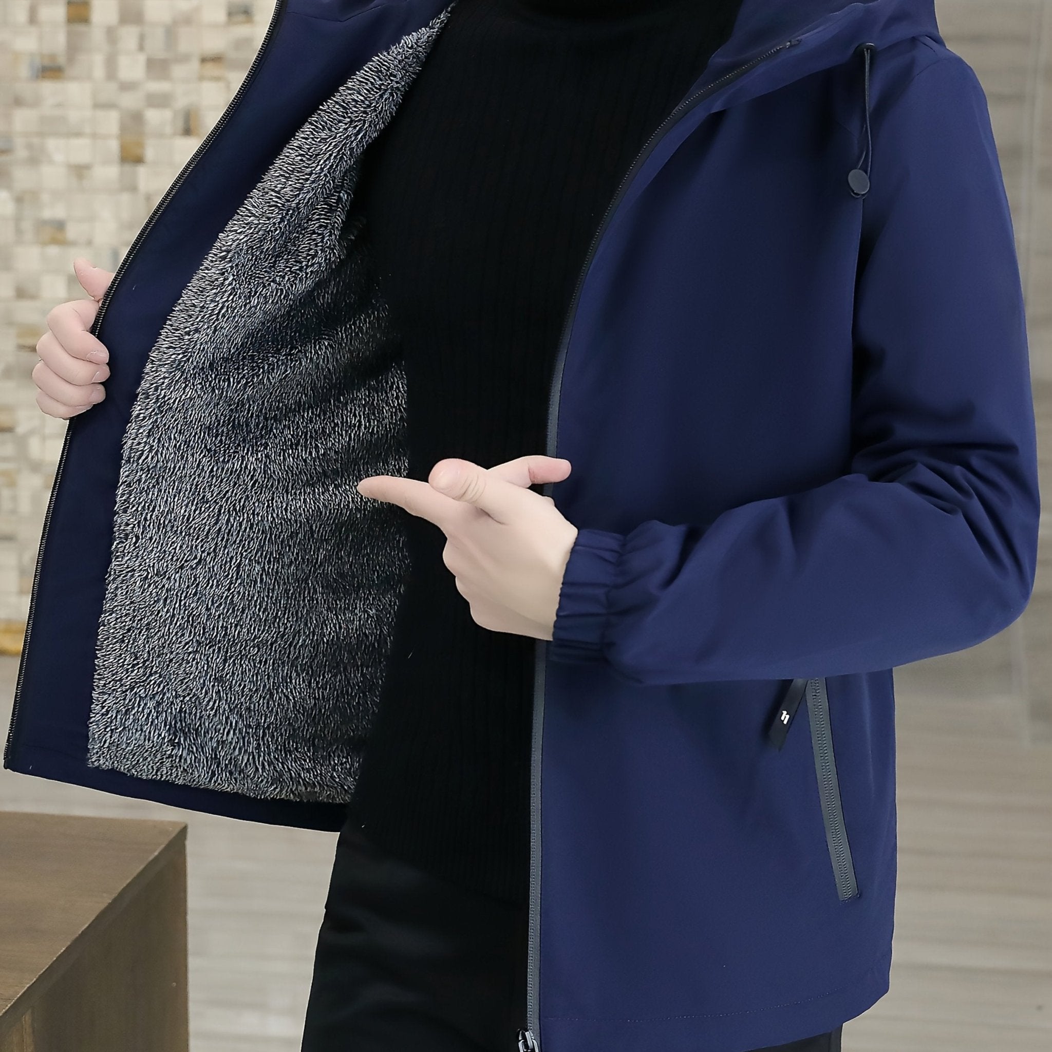 Men'S Heavy - Duty Fleece Jacket - Windproof Zip - Up Coat with Full - Zip Closure, Hooded Winter Coat for Cold Weather, Non - Stretch Fabric for Everyday & Formal Events - veyora