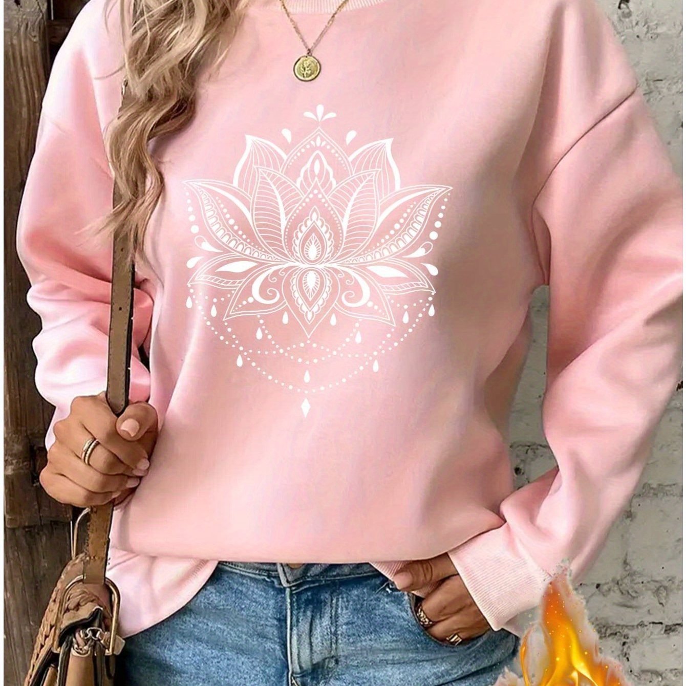Mandala for Lotus Pattern Print Women's Daily Casual Plus Thickened Pullover Sweater - veyora