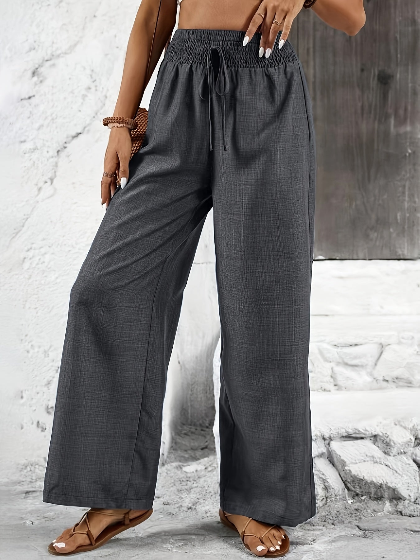 Premium Solid Color Twisted Knot Casual Straight - Leg Pants - veyora