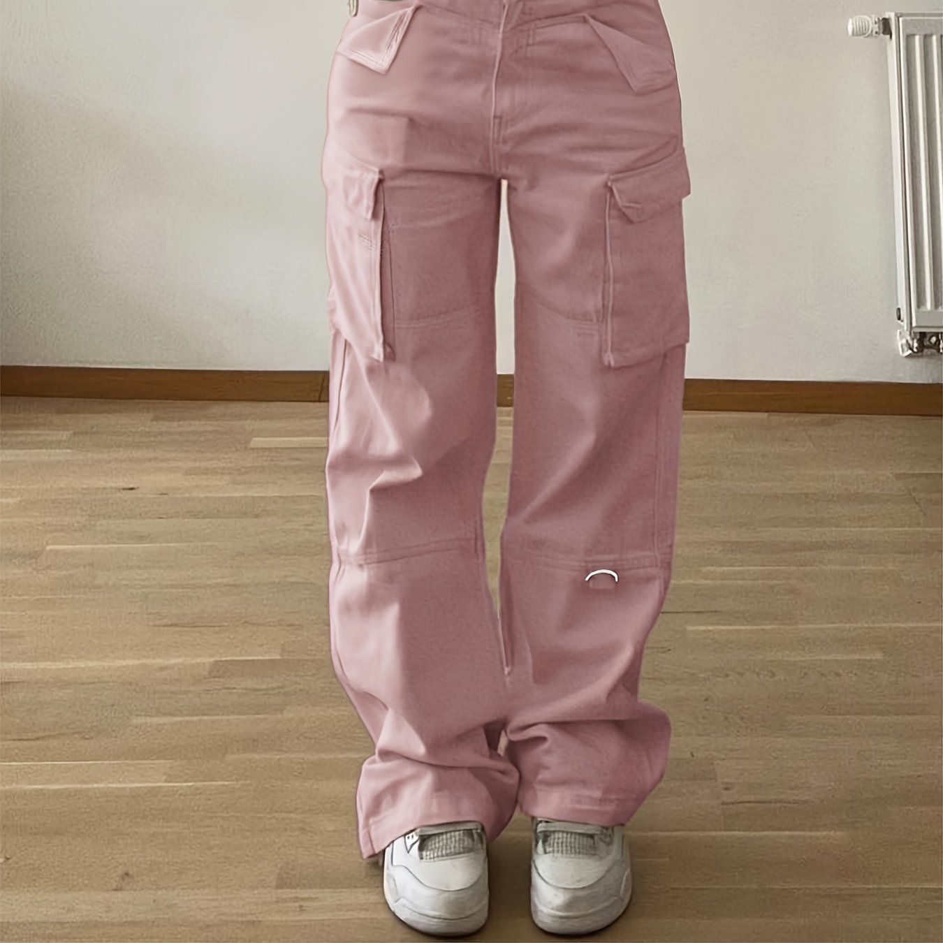 Designer Cargo Pants with Flap Pockets, Women's Elegant Casual K2Y Solid Color Trousers, Women's Pants - veyora