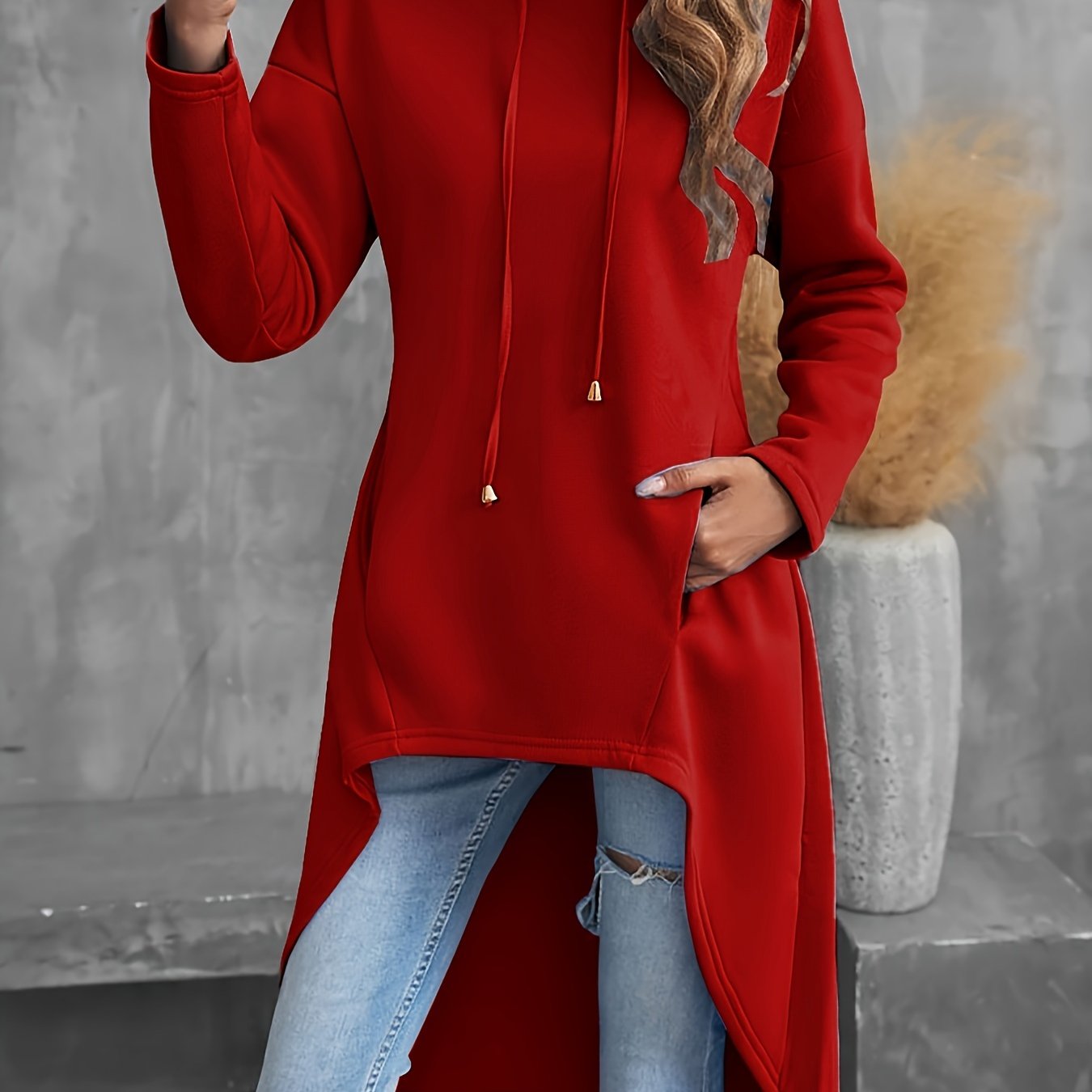 Directional Pocket Long - Sleeve Mid - Length Hooded Sweatshirt - veyora