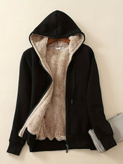 1pc of Women'S Casual Full - Zip Lined Hoodie Sweatshirt Jacket with Pockets - Oversized Outerwear for Autumn And Winter Fashion - veyora