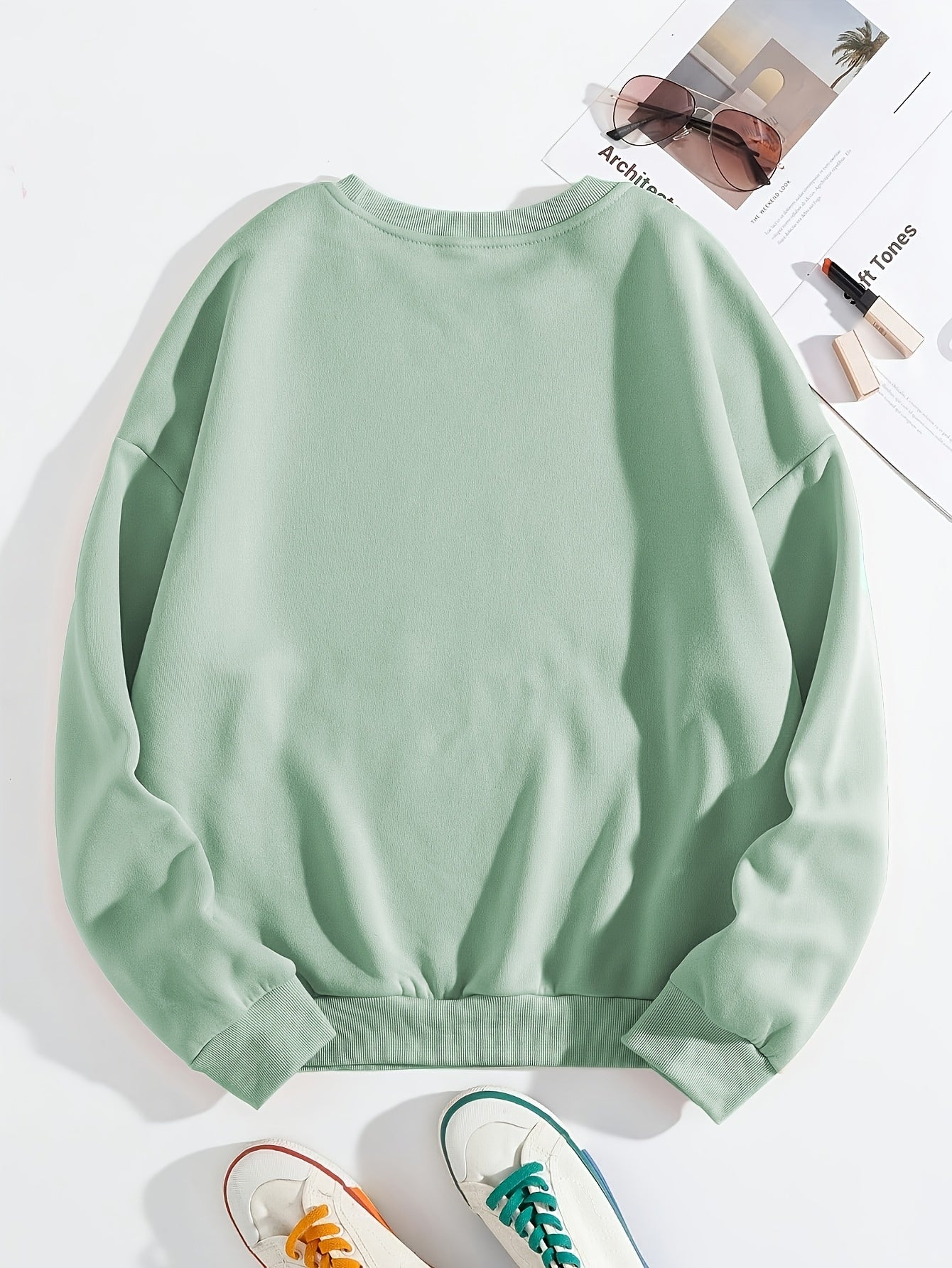 Women's Sporty Casual Letter Embroidery Crewneck Sweatshirt, Machine Washable for Autumn/Winter - veyora