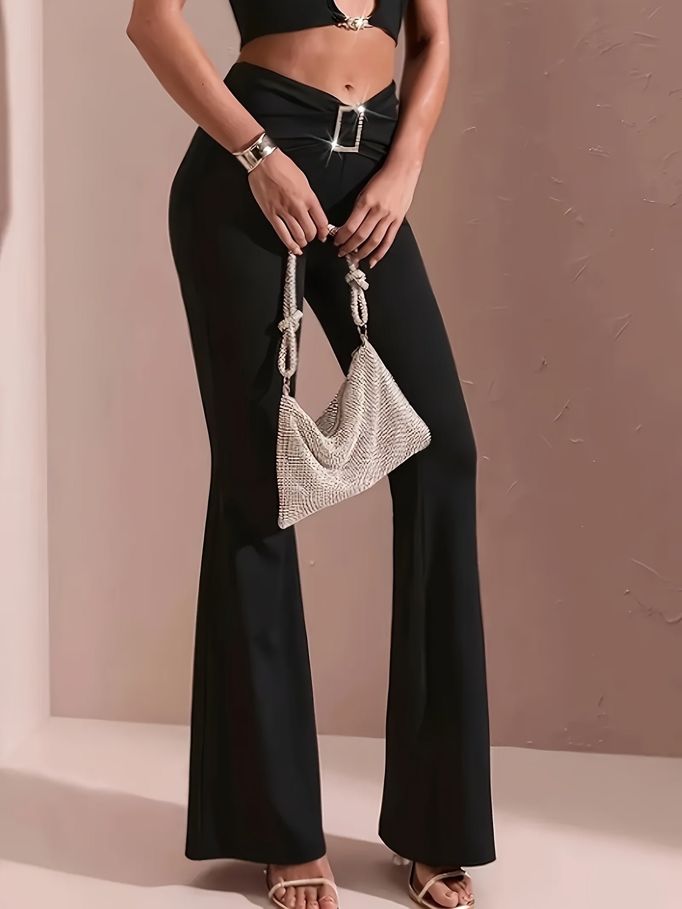 Stylish And Elegant Slim High - waisted Solid Flared Pants - veyora