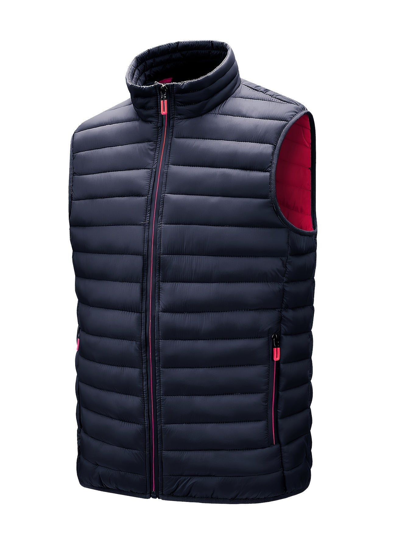 Men'S Lightweight Vest, Autumn And Winter Outerwear, Solid Color Casual Zip - Up with Stand Collar And Pockets - veyora