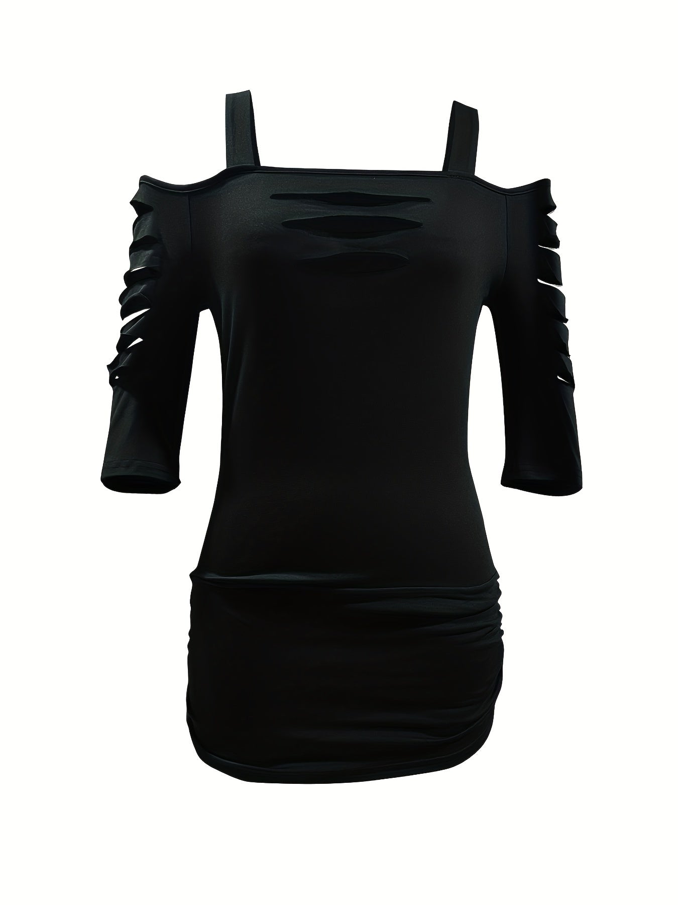 Cut Out Cold Shoulder T-shirt, Sexy Half Sleeve Solid T-shirt, Women's Clothing - veyora