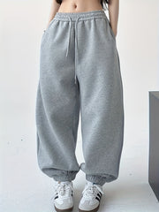 Solid Color Loose - Fitting Jogger Pants with a Faux Pocket Flap Design - veyora