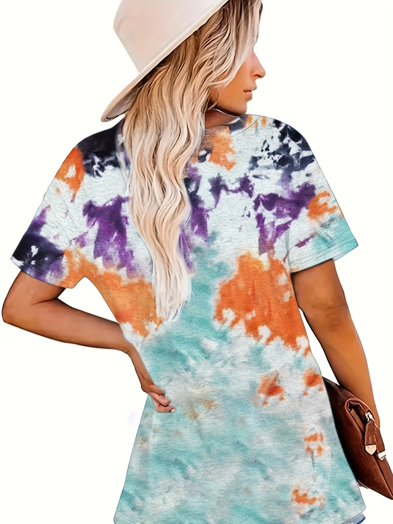Tie Dye Print Crew Neck T-Shirt, Casual Short Sleeve Top For Spring & Summer, Women's Clothing - veyora