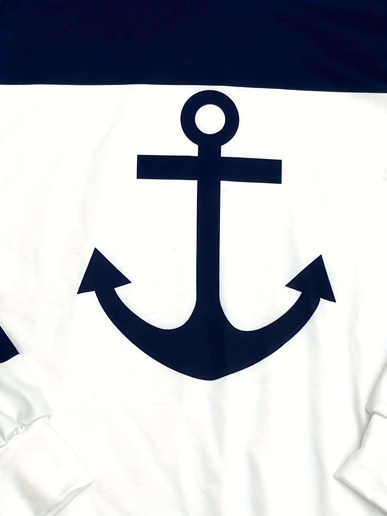 Anchor Print Drawstring Hoodies, Casual Color Block Long Sleeve Sweatshirt, Women's Clothing - veyora