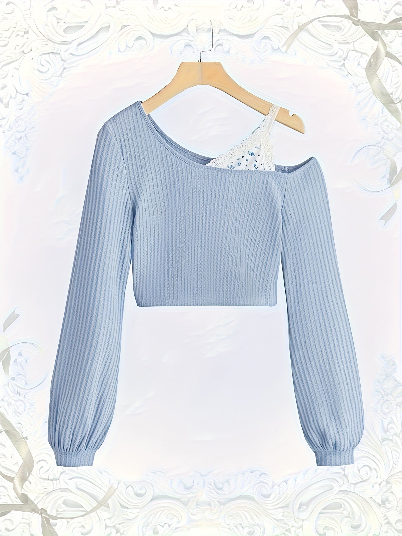 Spring and Autumn Lace Strapless Off - Shoulder Slant Collar T-shirt - veyora