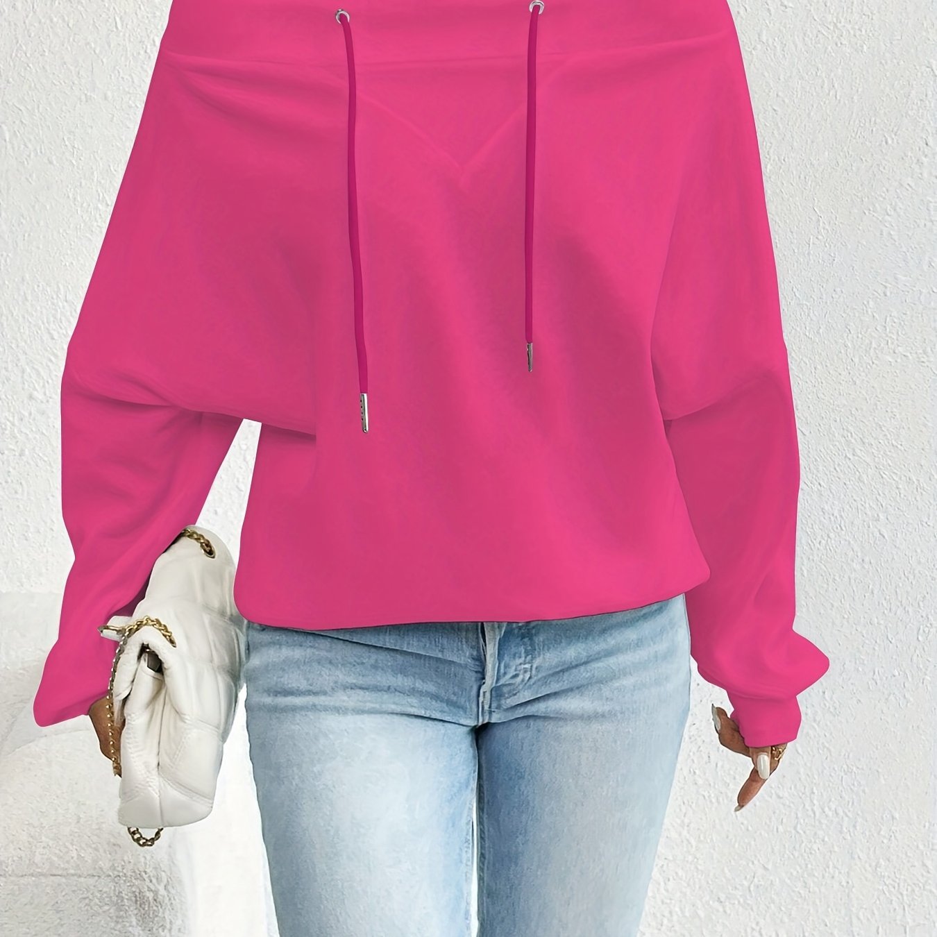 Directional Autumn And Winter New Women'S Loose Casual Commuting Off - Shoulder One - Shoulder Top with Drawstring - veyora