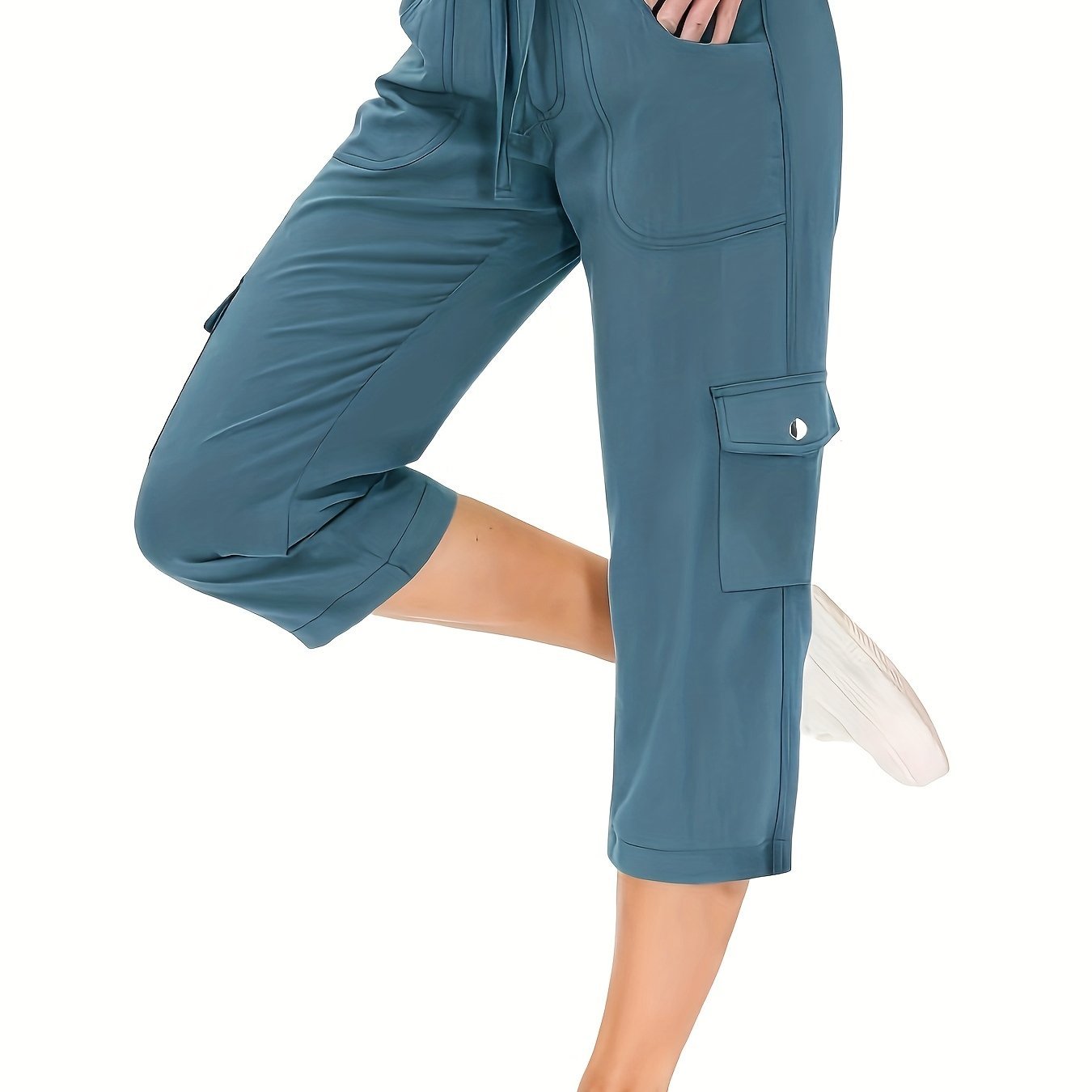 2024 Summer Women's European and American Street Style Workwear Capri Pants with Pockets and Elastic Drawstring Waist, Fashionable and Trendy Casual Pants - veyora