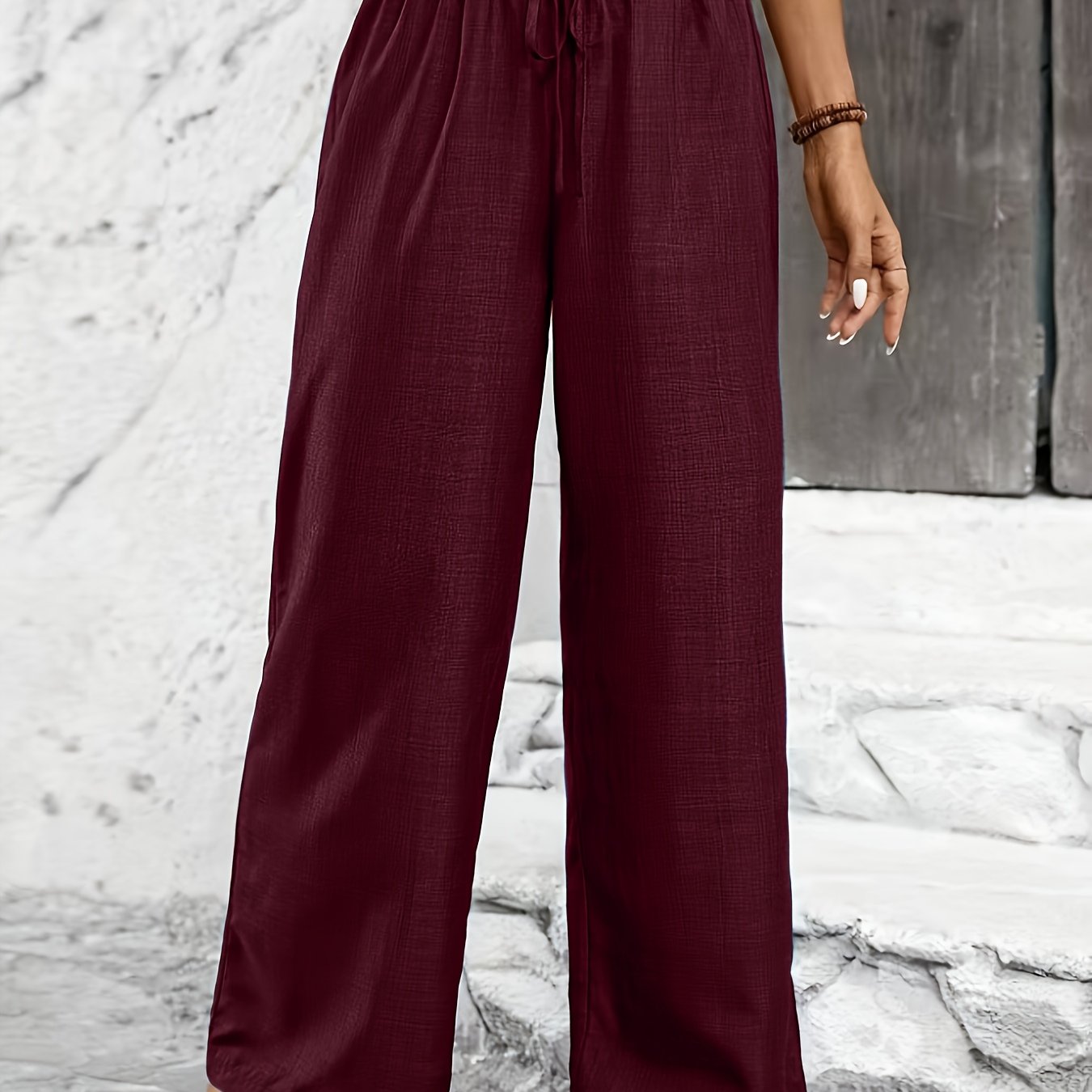 Premium Solid Color Twisted Knot Casual Straight - Leg Pants - veyora