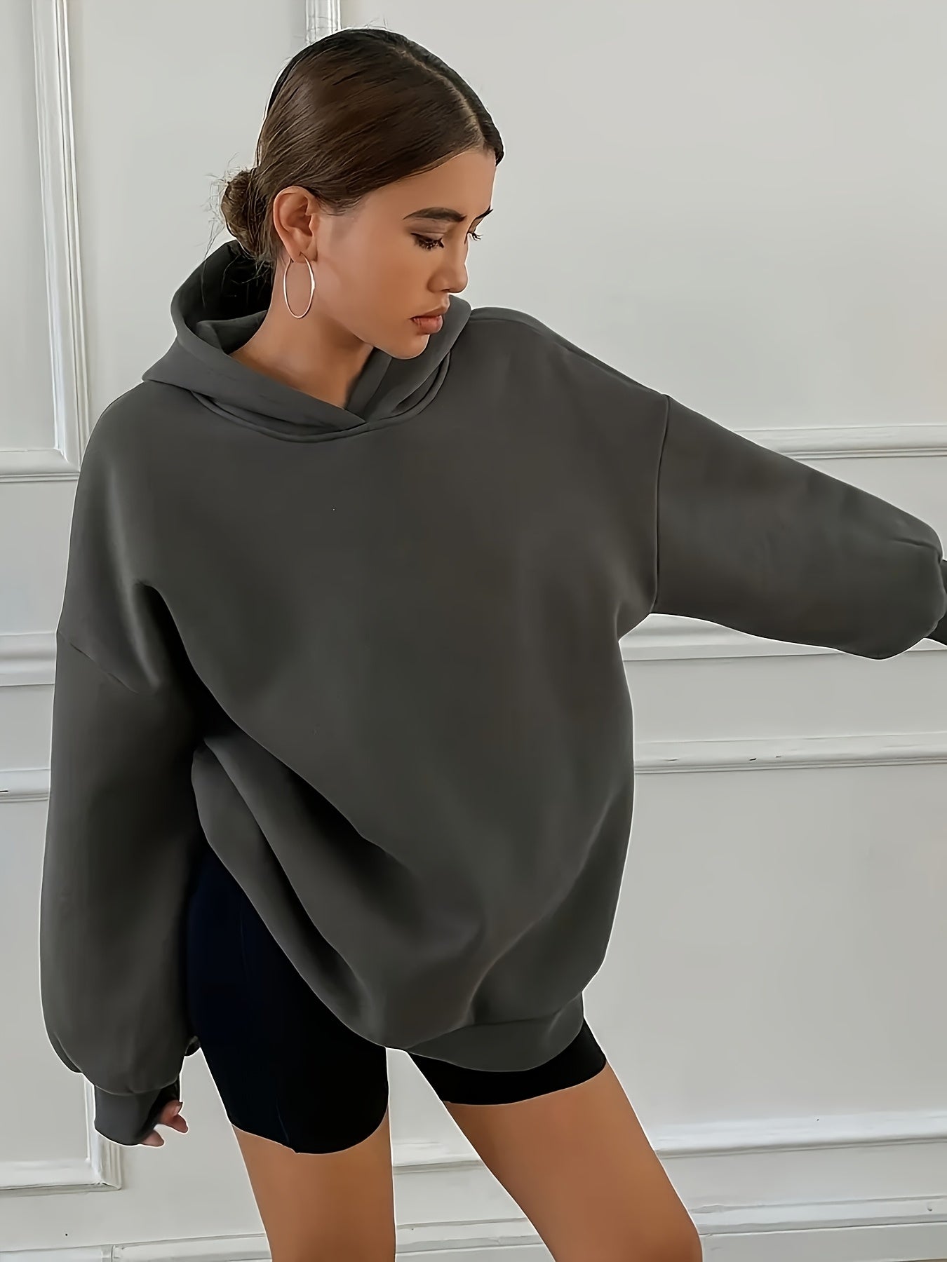 Women'S Casual Loose Hooded Sweatshirt - Autumn And Winter Comfortable Fleece Lined Pullover, Solid Color Loose Fit - veyora