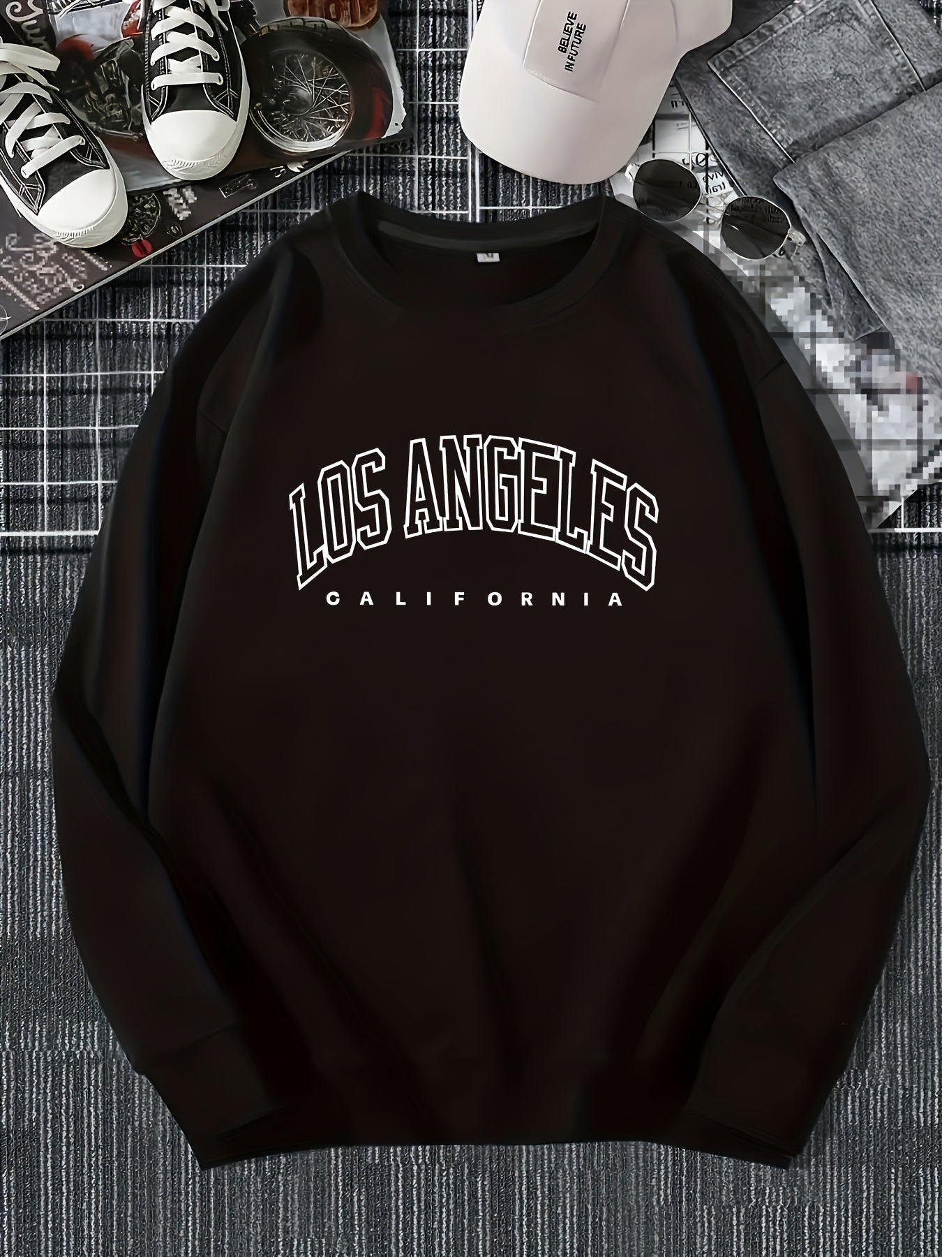 Los Angeles Print Preppy Sweatshirt, Long Sleeve Crew Neck Casual Sweatshirt For Winter & Fall, Women's Clothing - veyora