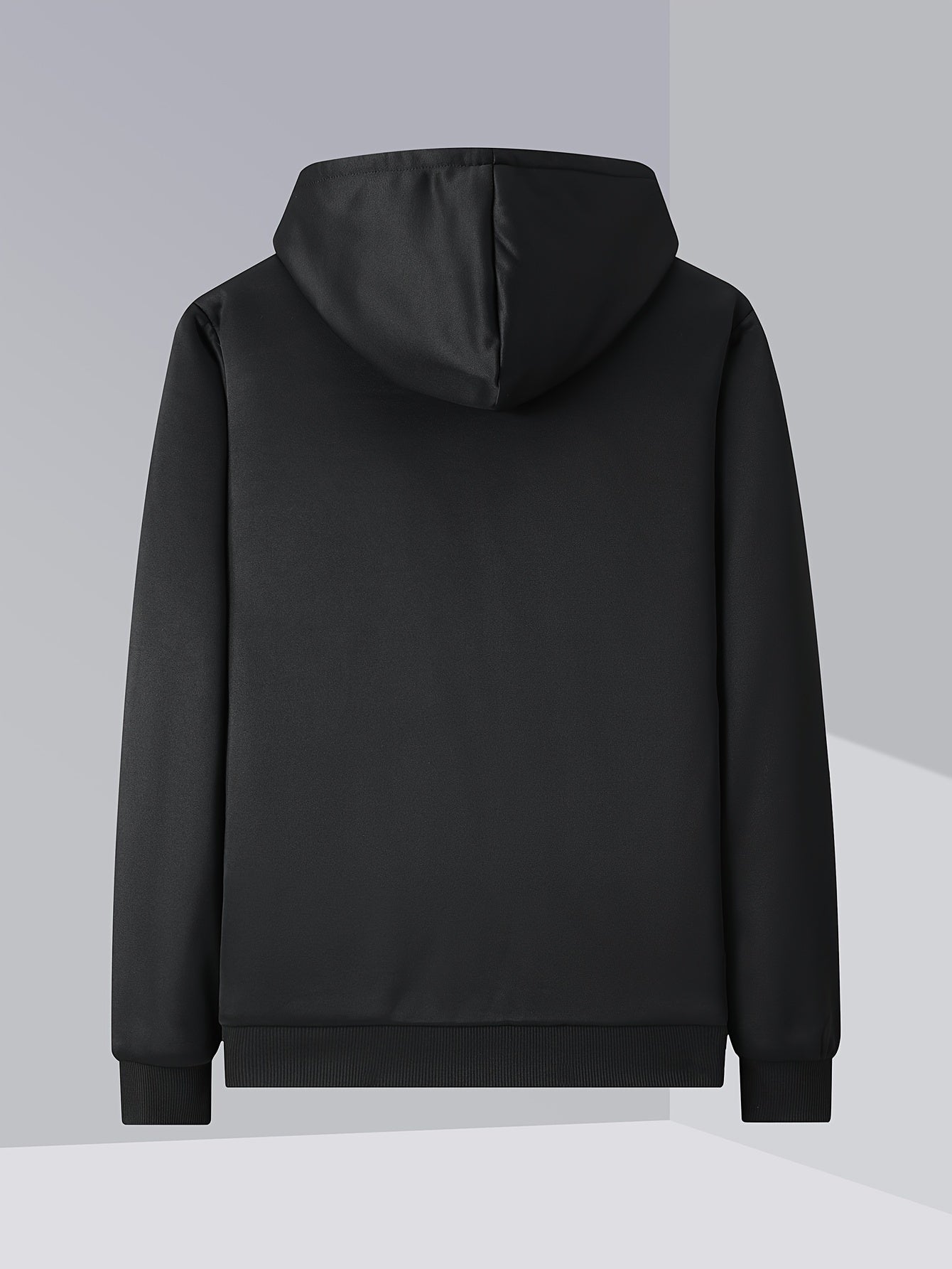 Men'S Winter Fleece - Lined Hooded Jacket - Warm, Thickened Polyester Sportswear with Zipper Closure and Side Pockets for Casual and Athletic Use - veyora