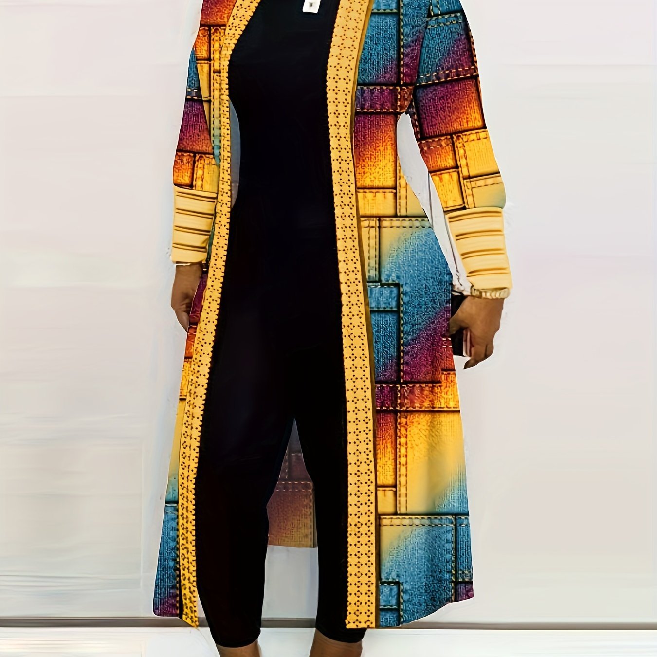 New Fashionable Newell Women's Color Block Patchwork Long Sleeve Open Front Cardigan Casual Jacket Coat in Black - veyora
