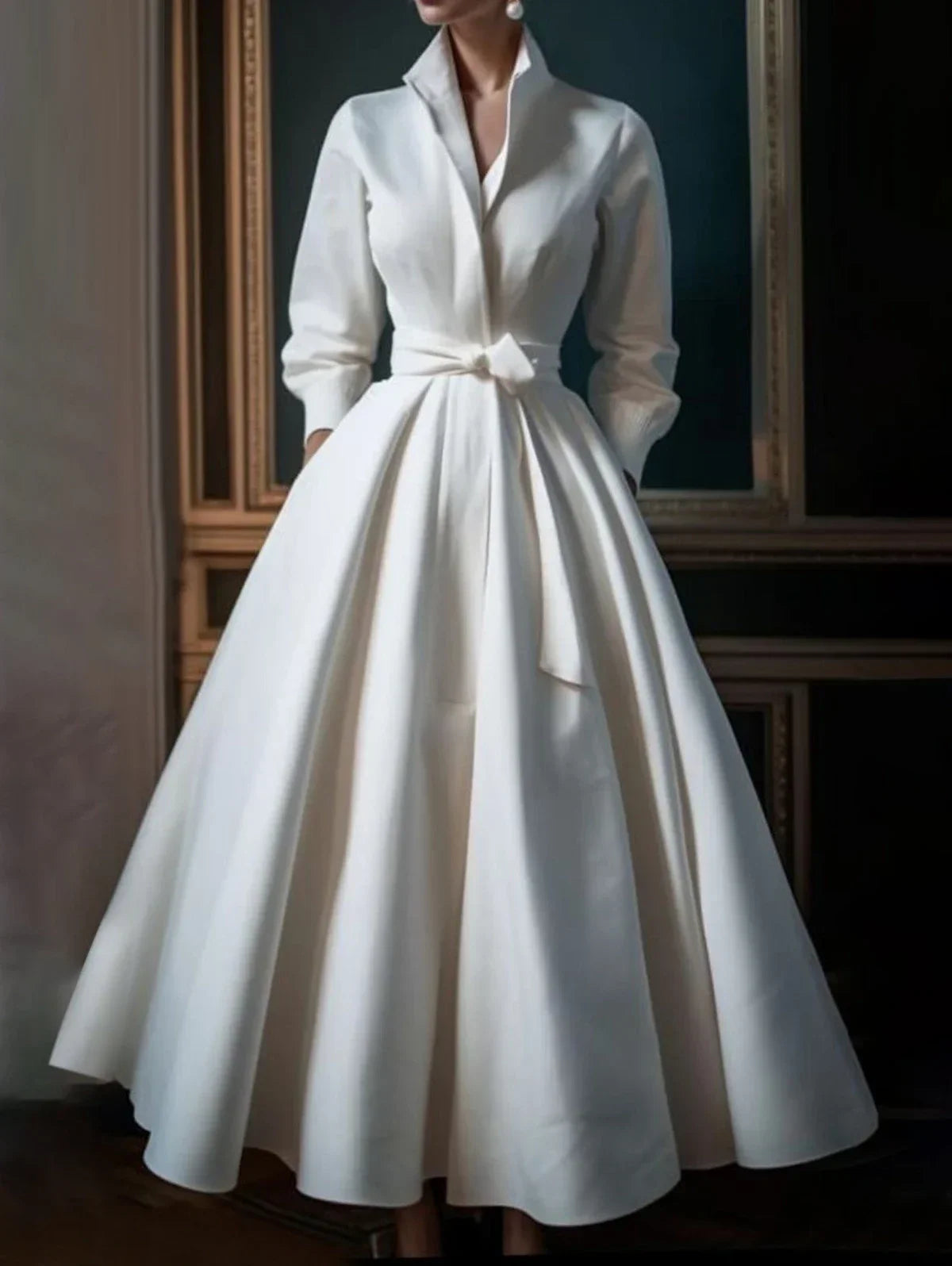 Minimalist Stand Collar A-Line Long Dress