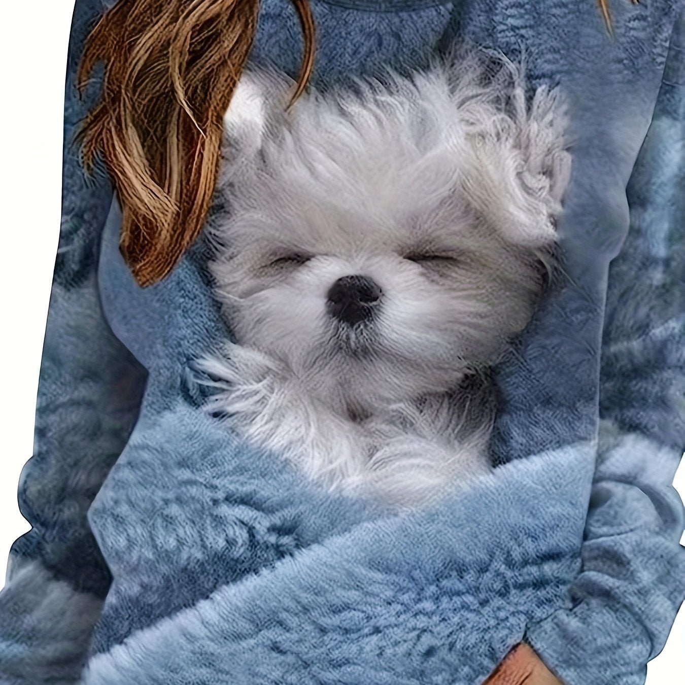 Dog Print Pullover Sweatshirt, Casual Long Sleeve Crew Neck Sweatshirt For Fall & Winter, Women's Clothing - veyora