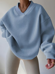 Women'S Fashion Large Cross - collar Loose Version Sweatshirt | Casual V - neck, Slight Stretch Fabric, Solid Color, Fall/Winter Season, Pullover Style, Brand: WCQ - veyora