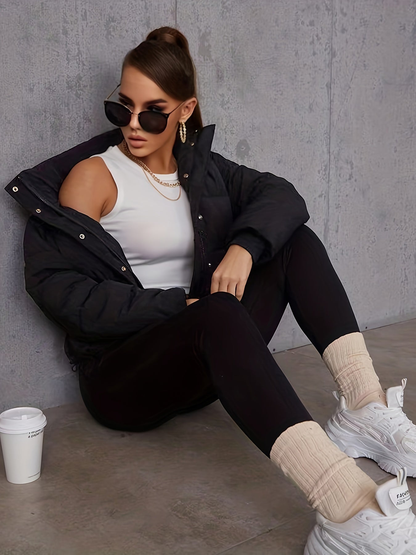 New Women's Jacket Hooded Warm Coat with Drawstring Design, Short Casual Fashion Padded Coat - veyora